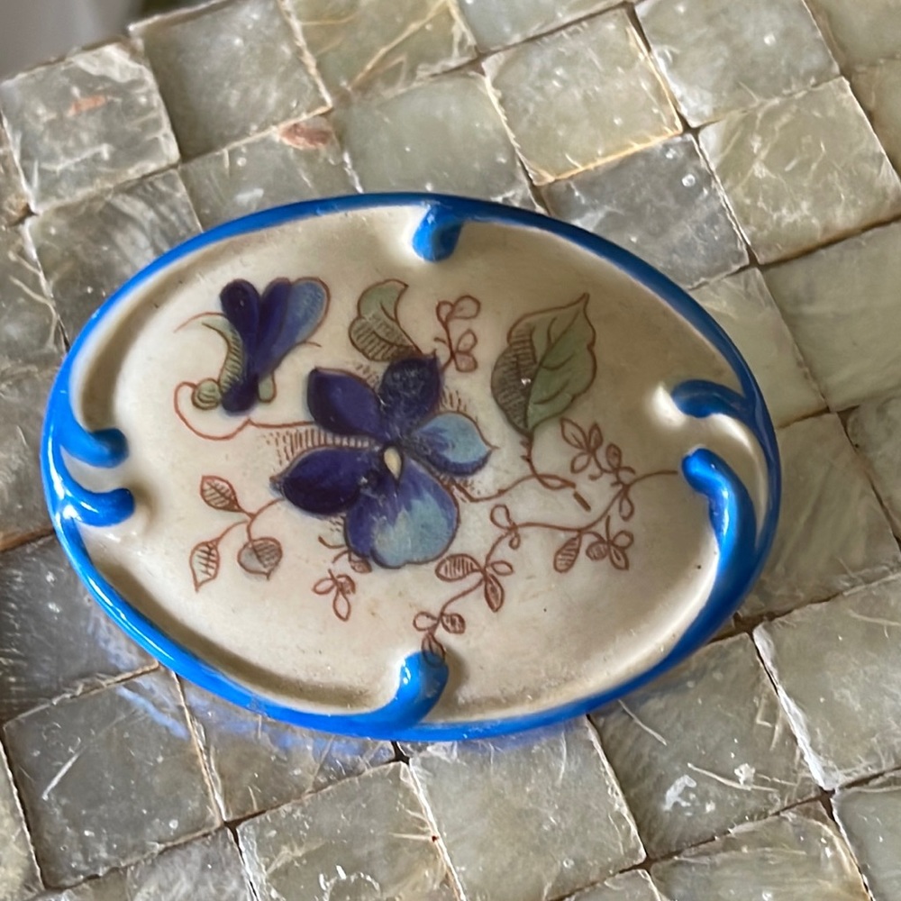 Painted porcelain floral blues cream greens violets i would make a barrette clip